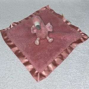Cloud island pink fleece satin flamingo security lovey blanket
